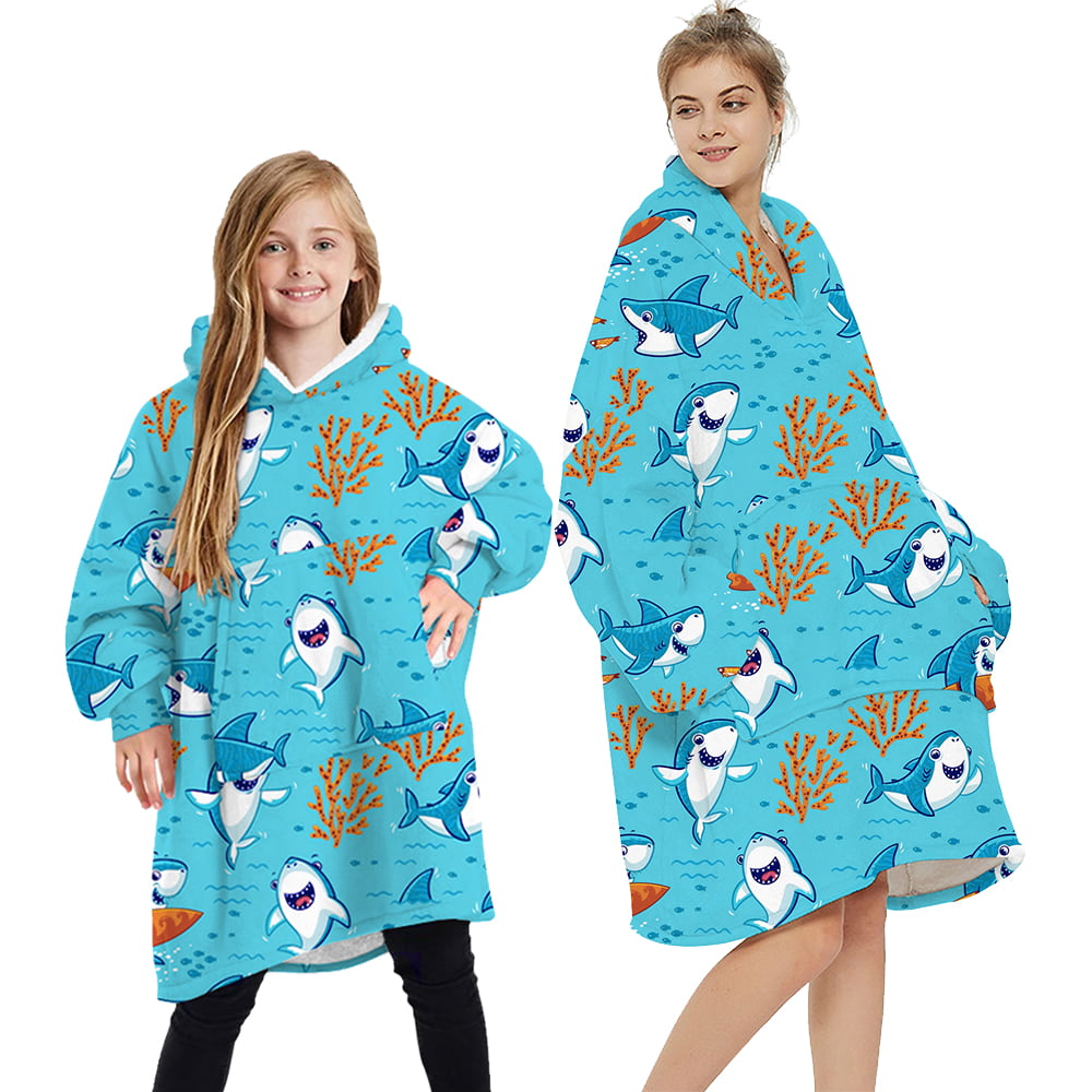 L&ieserram Oversized Blanket Hoodie Fluffy Fleece Hoodie Blanket for Women Men Kids Wearable Hooded Blanket with Big Pocket 