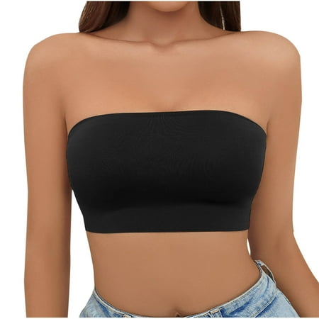 Super Deal: Comfortable Bras  Sujetadores Con Aros para Mujer  Ashion Women Solid Color Wireless Together Breast Milk Strapless Daily Bra SOPATENOR Black M