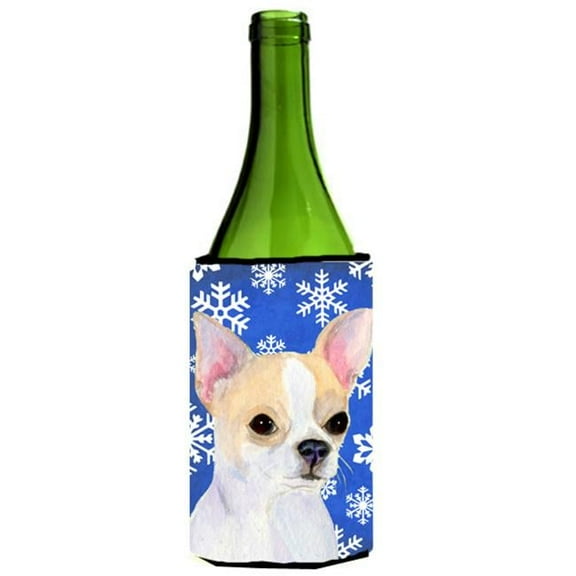 Chihuahua Winter Snowflakes Holiday Wine bottle sleeve Hugger