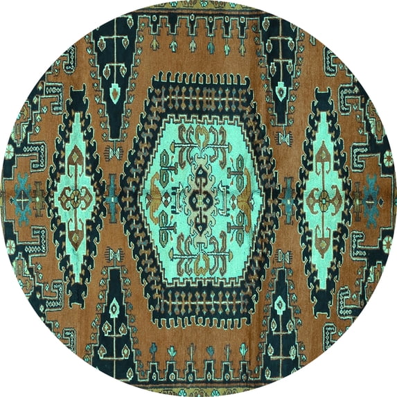 Ahgly Company Machine Washable Indoor Round Persian Turquoise Blue Traditional Area Rugs, 7' Round
