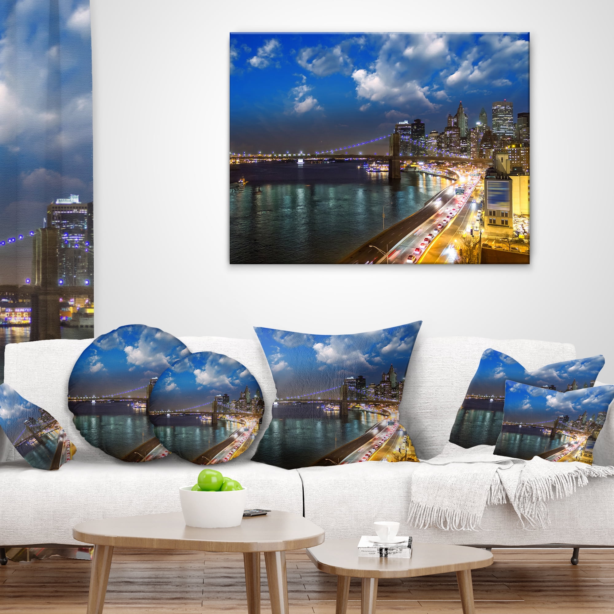 Designart New York City Wonderful Sunset View - Cityscape Photo Throw Pillow - 16x16