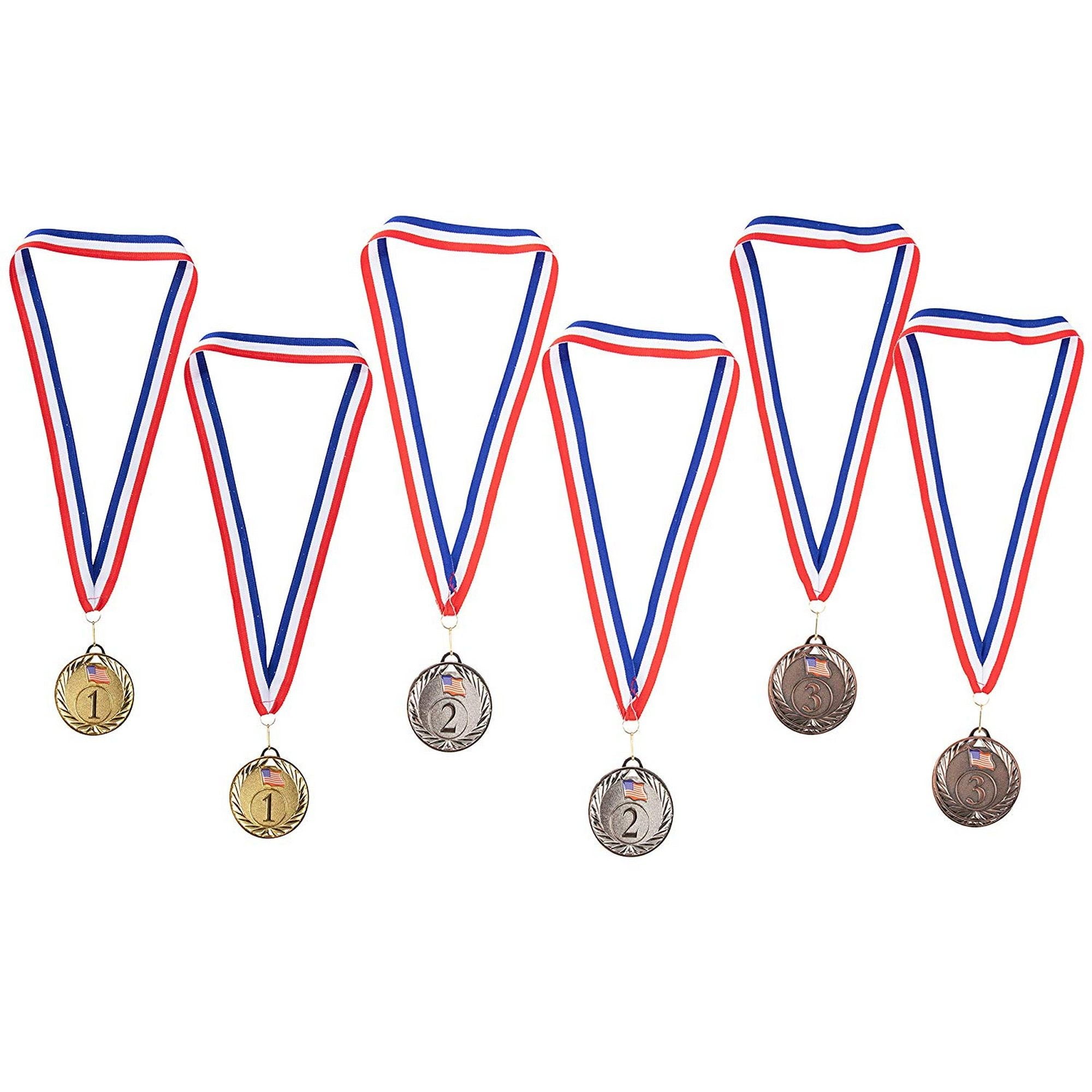 1st 2nd 3rd Place High Relief Award Medals Includes Neck Ribbon Gold, Silver, Bronze 3 Piece Set