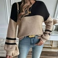 thumbnail image 5 of Women'S 2025 Autumn Fashion Long Sleeve Color Block Oversized Sweater Casual Round Neck Knit Top Pullover Black L, 5 of 8