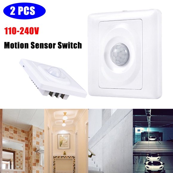 Body Motion Sensor PIR Infrared Motion Sensor Light Switch Automatic Vacancy Activated Wall Switch White 2Pcs