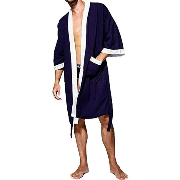 Woungzha Men's Waffle Kimono Robe Cotton Lightweight Nightgowns Spa
