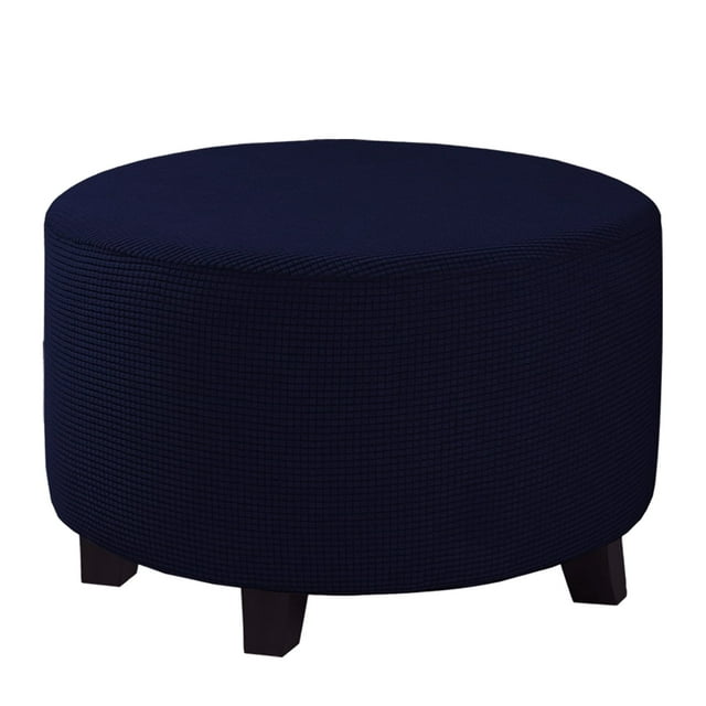 YOPTOP 1pc Contemporary Round Ottoman Footstool Cover Stretchable Polyester and Spandex Blend Machine Washable Non-Slip Grip Elastic Band Closure 180-200gsm Weight - Small Size ZZZ,Navy