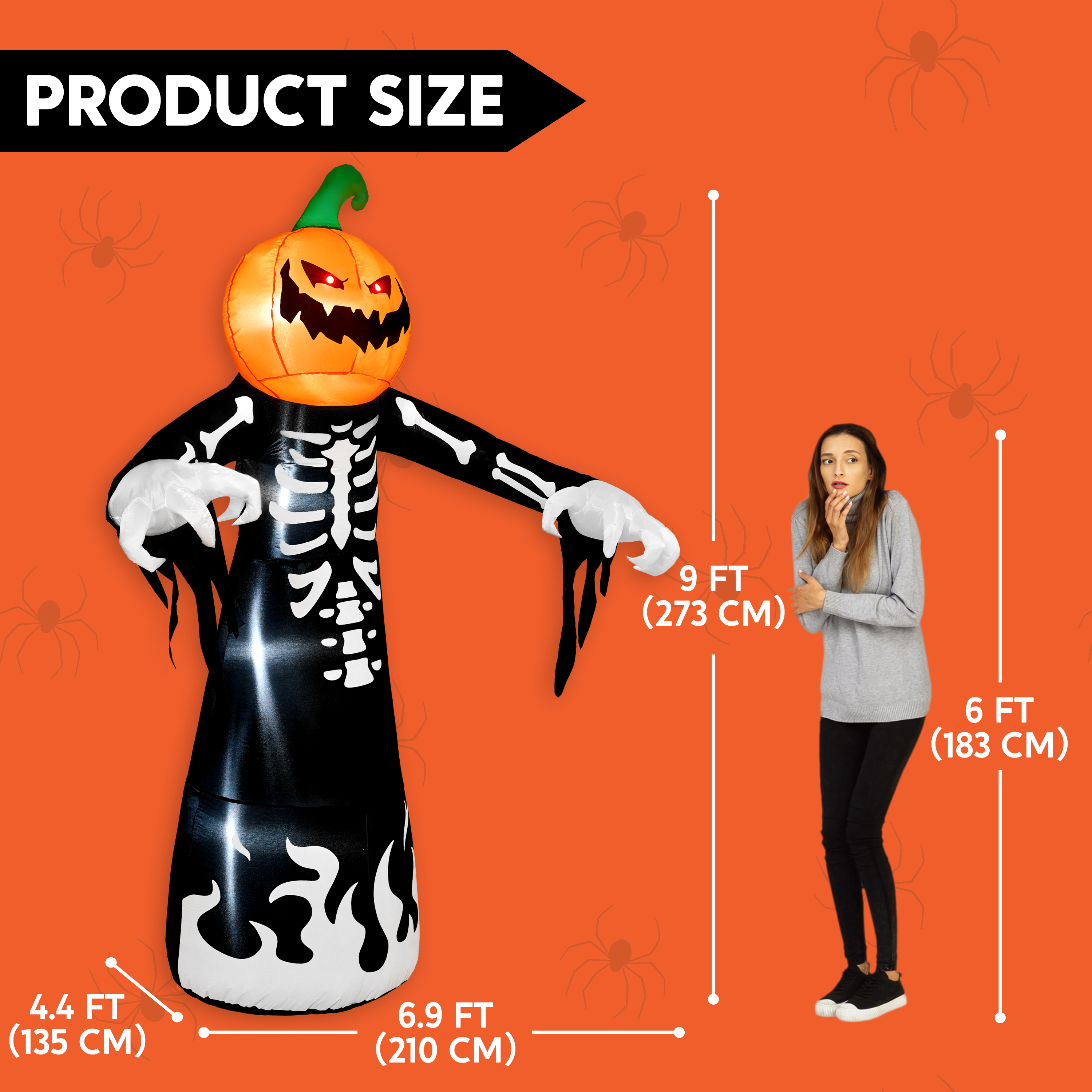 Joyfy 9 Ft Halloween Pumpkin Skeleton Inflatable Decoration photo 4