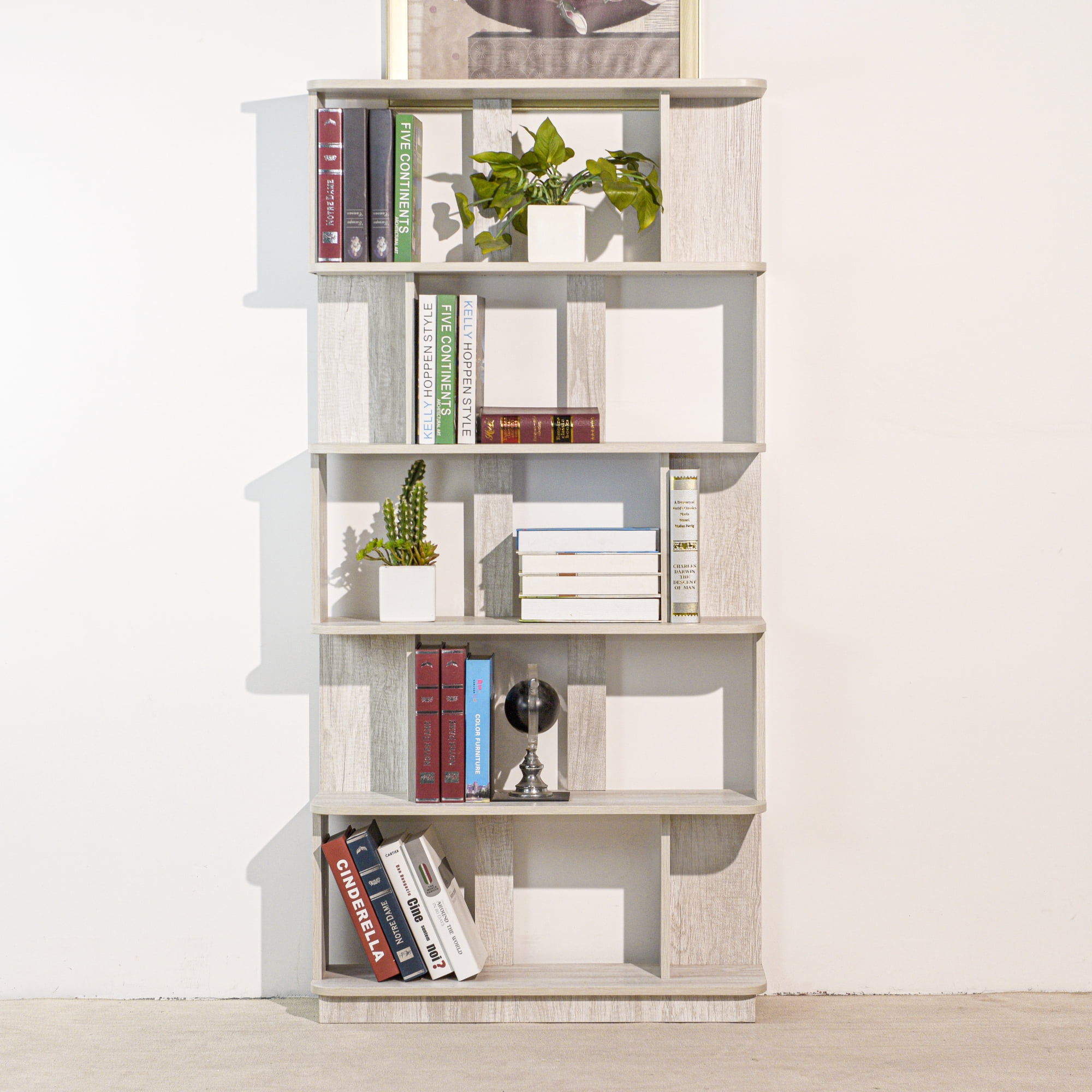 Leumius 5 Tier Open Storage Bookcase,Free Combination Bookshelf,Wood Display Shelving for Living Room Home Office Bedroom Decor Organizer,31.5" L x 64.56" H,Light Gray