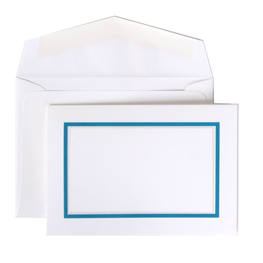 JAM Paper Foldover Card and Envelope Stationery Sets, 3 3/8 x 4 3/4, Blue Border, 100/pack