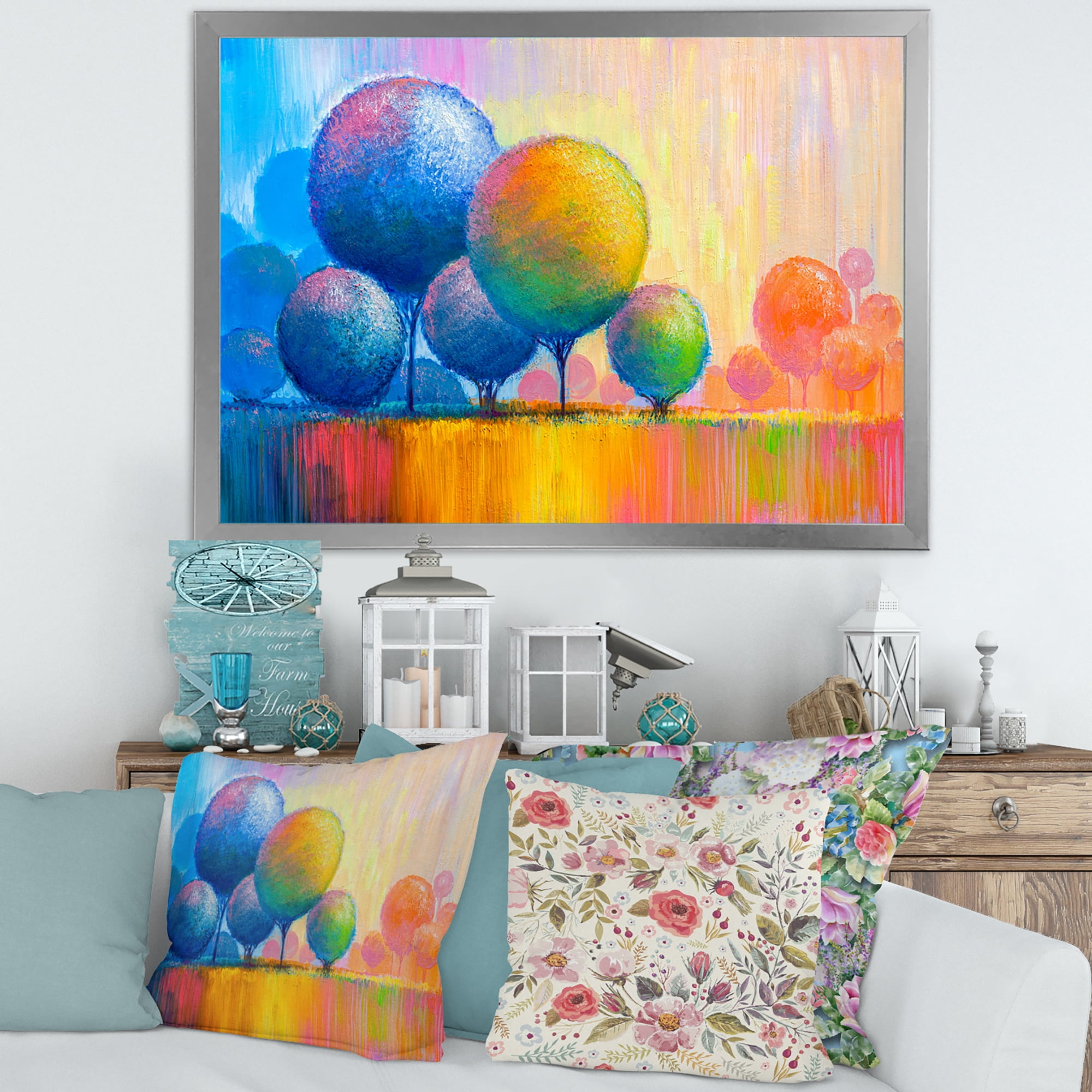 Designart 'Ornamental Colourful Trees VII' Modern Framed Art Print