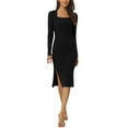 thumbnail image 2 of MODA NOVA Juniors Square Neck Long Sleeve Slim Fit Ribbed Knit Bodycon Midi Sweater Dress, 2 of 6