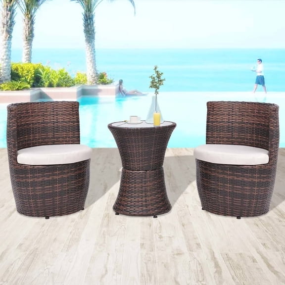vidaXL Patio Bistro Set 3 Piece Patio Round Table Set Conversation Set Rattan
