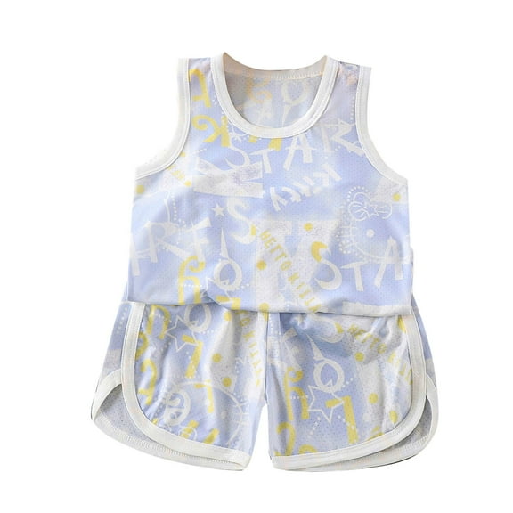 Hrsba Kids Summer 2 Piece Outfits Sets,Girl Casual Sleeveless Round Neck Shorts Printed Set,Toddler Summer Round-Neck Tank Top Sets