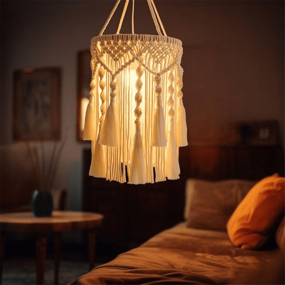 Boho Lamp Shade Boho Hanging Lamp Handmade Macrame Lamp Shade Plug in Pendant Light Bohemian Hanging Lights