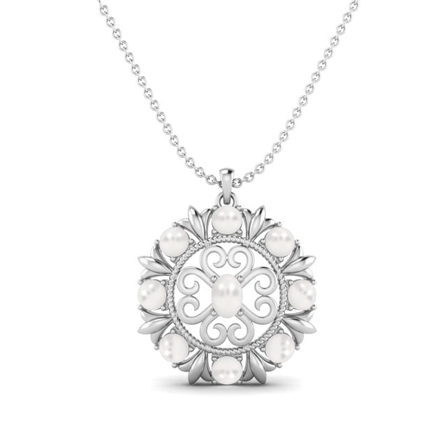 5.00 Cts Perle Filigrane Design 925 Argent Sterling Style Floral Femmes Collier de Mariage