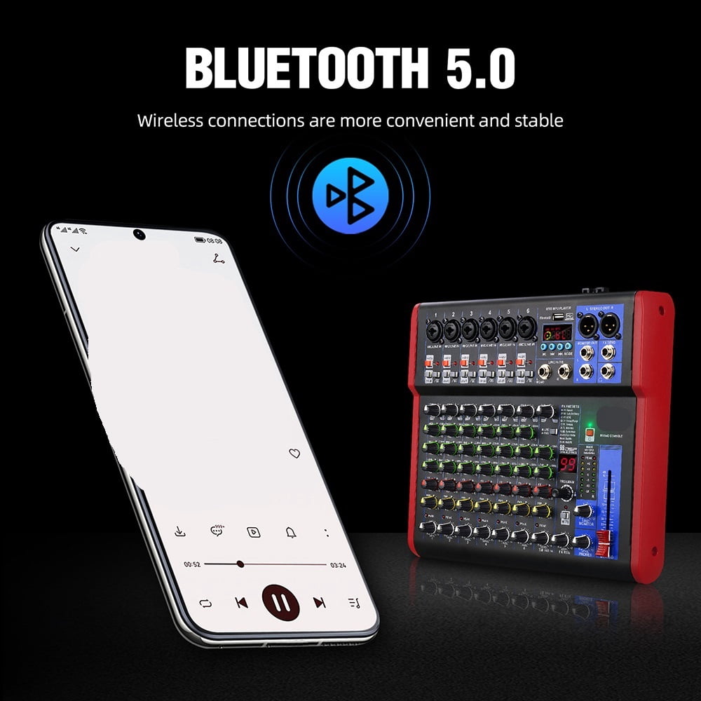 Professional Mixer, DJ Mixer with Bluetooth 5.0 99 DSP Digital Effects for Studios, Bars