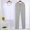 thumbnail image 2 of Tnhcen Men's Pajama Set Casual Short Sleeve Long Pants Sleepwear Modal Cotton Polyester 20% 40% 40% Comfortable Loose Fit Home Wear L-4XL, 2 of 3