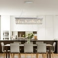 thumbnail image 6 of 39.4" Modern Crystal Chandelier for Dining Room 8-Light White Rectangle Raindrop Chandelier Contemporary Rectangular Pendant Light Fixture for Kitchen Island Bar(Bulb Not Included), 6 of 9