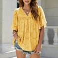 thumbnail image 2 of Camisa de manga acampanada con textura floral de gasa de verano de moda sexy casual para mujer Top con cuello en V Pompotops lopia999306, 2 of 8