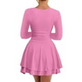 thumbnail image 2 of Women's Square Neck Ruffle Hem Mini Dress - Long Sleeve Ruched Waist Corset, Party & Clubwear, 2 of 6