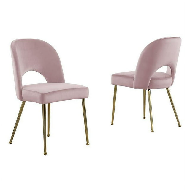Contemporary Pink Velvet Side Chairs with Gold Chrome Base (Set of 2)