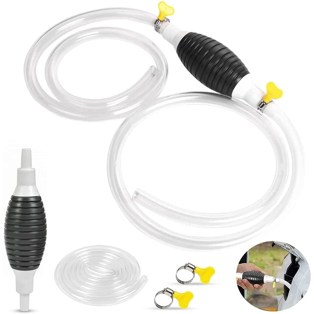 Tuyau de Carburant Manuel, Pompe à Main Siphon avec Tuyau de 2M Tuyau de Pression Pompe à Carburant d'Urgence Pompe à Main Siphon pour Transfert de Carburant Portable pour Voiture
