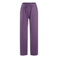 thumbnail image 4 of WULMLEO Linen Pants Women Spring Summer Dressy Casual High Waisted Drawstring Pant Cotton Straight Leg Lounge Trousers Purple S, 4 of 7