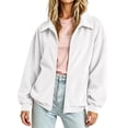 thumbnail image 5 of Horkkom Zip Up Jackets for Women Long Sleeve Solid Color Corduroy Jacket Casual Loose Collared Jacket with Pockets L, 5 of 9