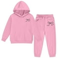 thumbnail image 4 of ZHOGXU Big Boys Girls Outfits 2 Piece Long Sleeve Bow Print Pocket Hoodies And Joggers Fashion Comfortable Sets For Casual Wear And Outdoor Activities Pink 12-13 Years, 4 of 6