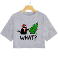 thumbnail image 1 of Funny Christmas Cat WHAT Short T-shirt New Fashion Women's Christmas Shirt Cute Christmas Cat Short Shirt Top, 1 of 5