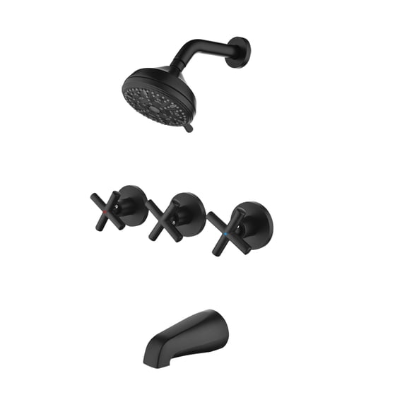 Cobbe Wall Mounted Shower Faucet Set with 10-Spray Patterns Shower System with Overhead Spray and Tub Spout Matte Black