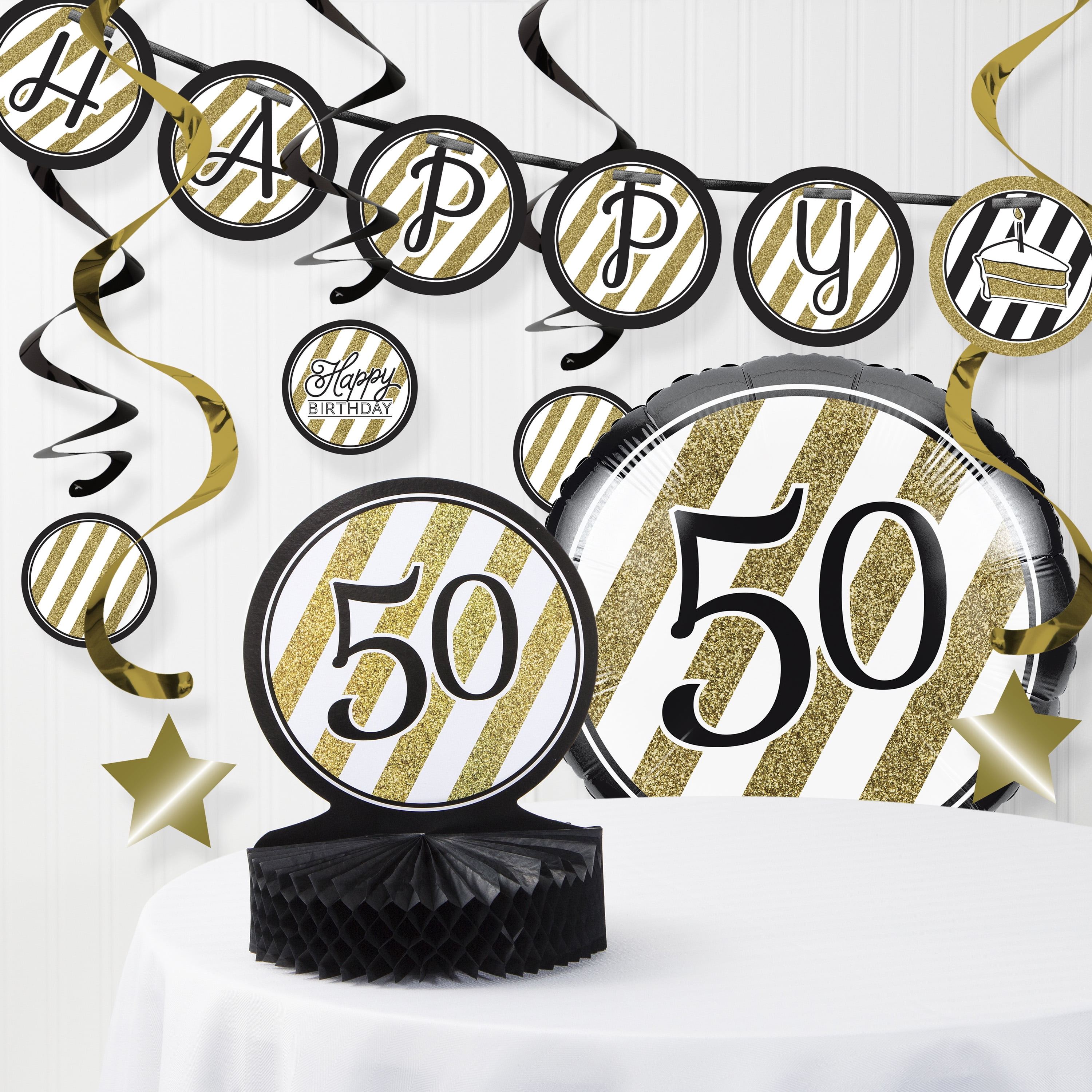 Black and Gold 50th Birthday Decorations Kit - Walmart.com ...