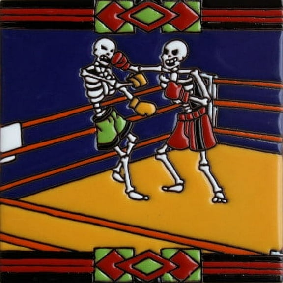 6x6 Boxing. Day-Of-The-Dead Clay Tile
