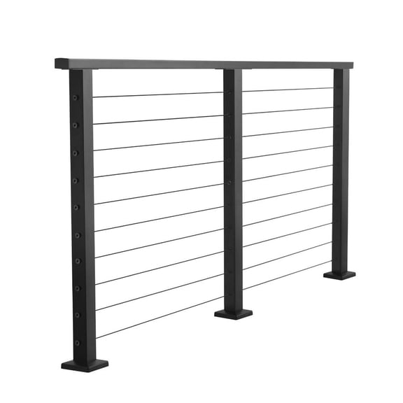 6.5 ft Complete Cable Railing Kit with Post, 35 inch Tall Matte Black Stainless Steel Handrail Cuttable for Outdoor/Indoor Steps, Level Hole Drilled Railing Posts System for Stairs,Deck,Balcony