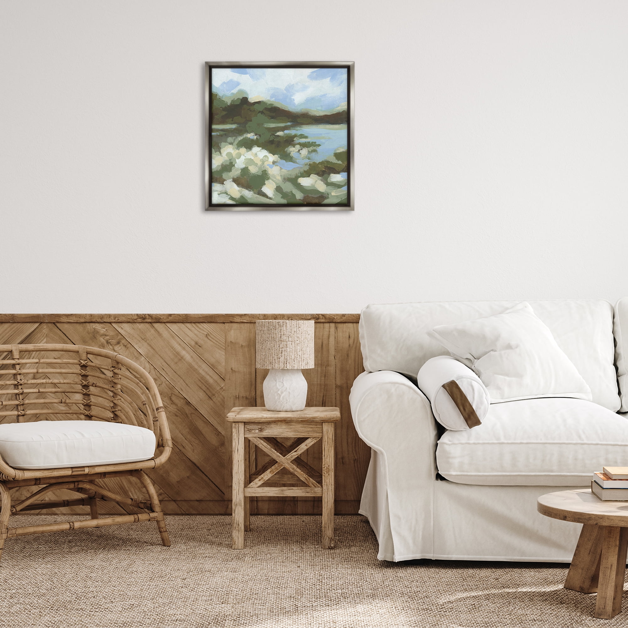 Stupell Industries Fluid Green Seascape Landscape & Nature Painting Gray Floater Framed Canvas Art Print Wall Art, 25 x 25