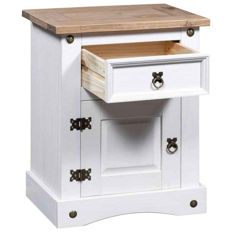 Htovila Bedside Cabinet Mexican Pine Corona White 20.9