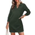 thumbnail image 2 of Wyzesi Robes Roses Courtes pour Bal de Promo Femmes Manches Longues Col à Revers Robe Sweat-Shirt Col en V Coupe Ample Couleur Unie Mini Robes Pyjamas de Noël Costume, 2 of 7