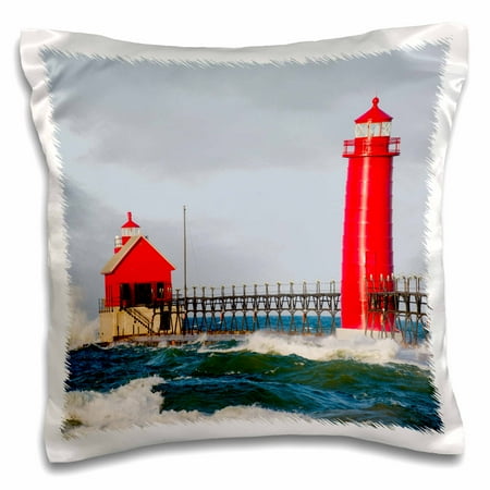- 3dRose Grand Haven South Pier Lighthouse, Lake Michigan, Grand Haven, MI - Pillow Case, 16 by 16-inch