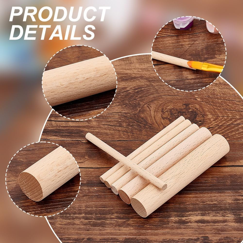 50 Pcs 5 Sizes Wooden Small Cylinder 3.94x0.24-0.79 Inch Unfinished Beech Wood Craft Sticks for DIY Crafts Painting Home and Garden Decoration Bisque