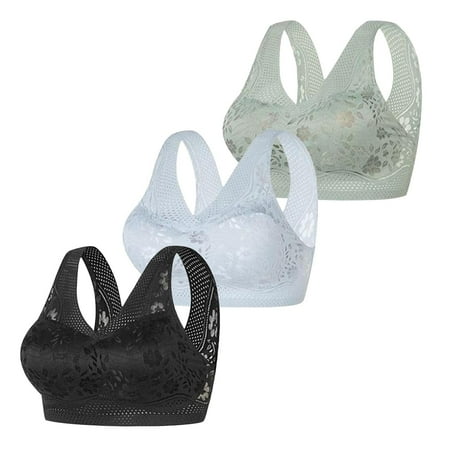 ZSQDM Clearance Womens Bras Pack Of 3 Women s Bra Without Underwire Comfort Sports Bra Padded Lace Bra Soft Stretch Bustier Medium Hold Non Wired Sleep Bra Classic Top For Everyday Grey XXXXL