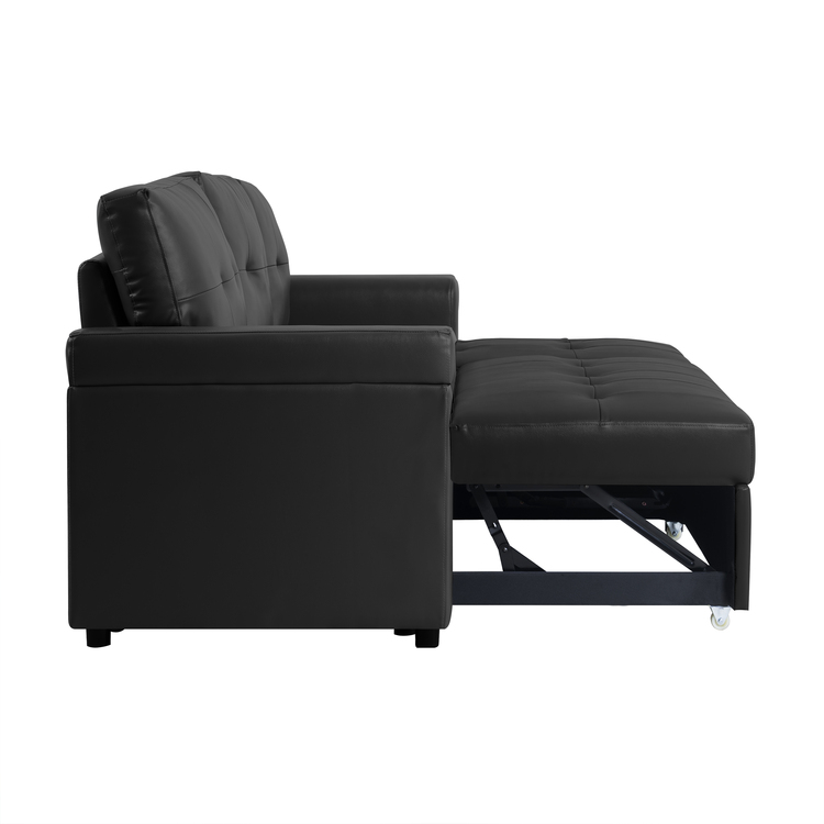 78 in. W Convertible Sleeper Sectional Sofa, L Shaped Couch for Small Space Living Room, Storage Chaise, L Shaped Pull Out Sofa - Black,Air Leather