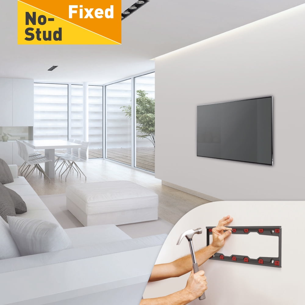 Barkan TV Wall Mount, 19 - 65 inch Fixed, Drywall No Stud No Drill Screen Bracket, Holds up to 82lbs, Auto Lock Patented, Fits LED OLED LCD, 6 ft 4K HDMI Cable Included