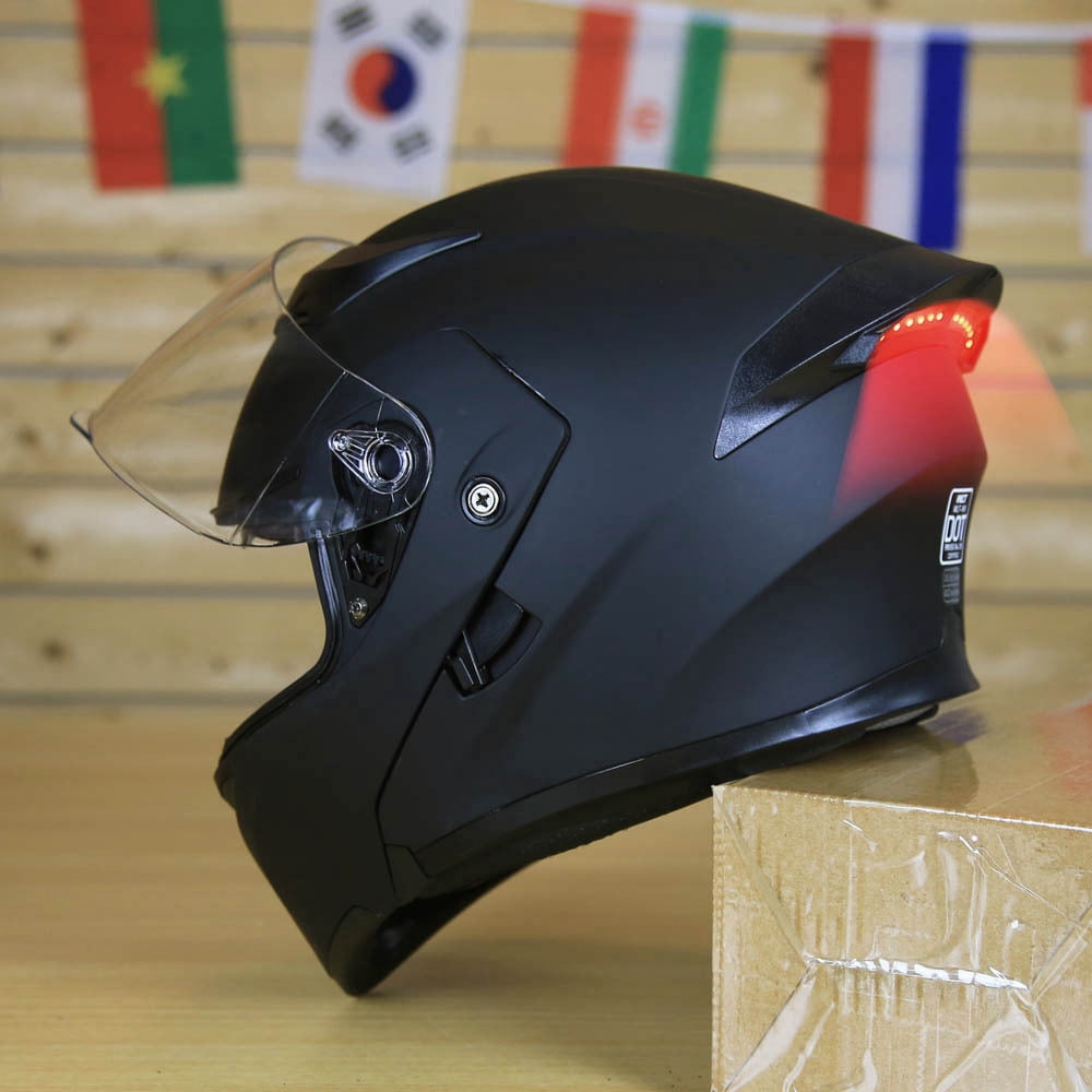 Oumurs DOT New Motorcycle Bike Modular Full Face Helmet, Matt Black, with LED Tail Light, L