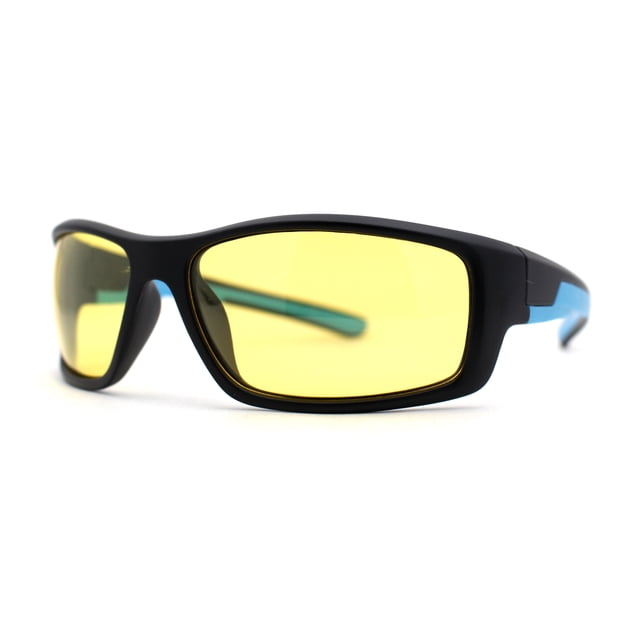 Mens Driving Yellow Lens TAC 1.1 Polarized Wrap Soft Arm Sport Sunglasses Matte Black Blue