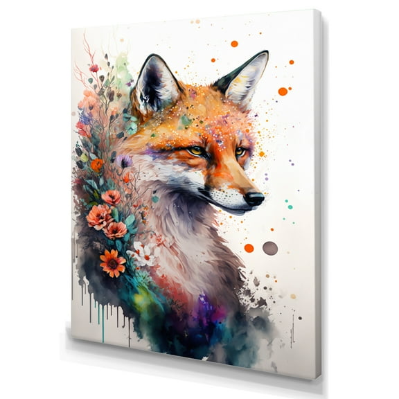 Designart Cute Fox Floral Art I Canvas Wall Art