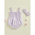 thumbnail image 4 of Suealasg Infant Baby Girls Summer 2Pcs Outfits Sets 3M 6M 12M 18M Flying Sleeve Flower Print Pleated Romper + Headband Newborn Girls Casual Clothes, 4 of 9