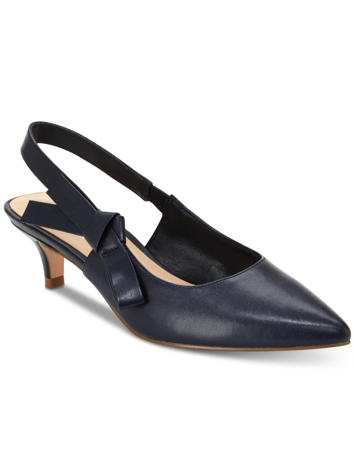 navy leather kitten heels