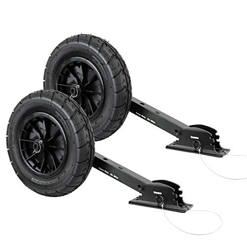 Seamax Deluxe Boat Launching Wheel System, Black Military Edition, 4 Positions and 4 Stages Removable and Adjustable Legs, 14" Pneumatic Wheels. Max Support Water Craft Weight 600Lbs