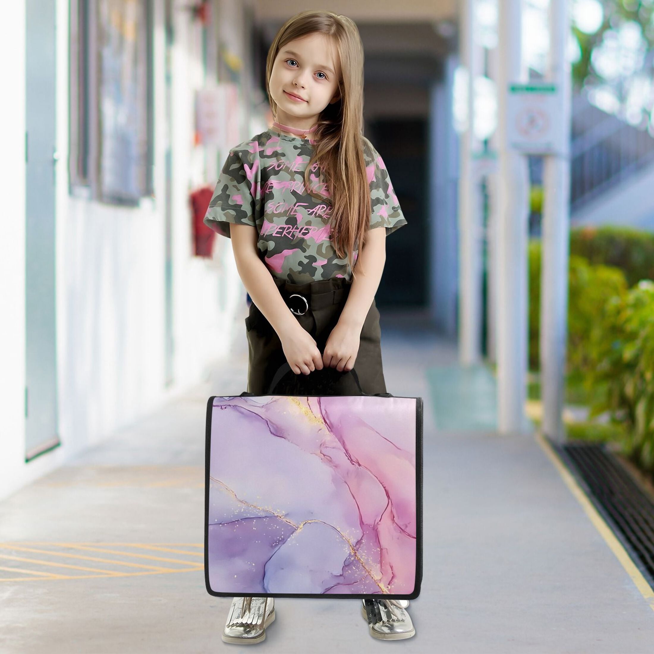 3 Ring Zipper Binder with Shoulder Strap Waterproof Trapper Keeper 2 Inch D-Ring 500 Sheets Capacity Dreamy Marble
