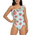 thumbnail image 2 of Yiaed Hand Drawn Strawberry Print Women One Piece Swimsuits Tummy Control One Shoulder Bathing Suits Pattern Ruffle Swimwear-X-Large, 2 of 8